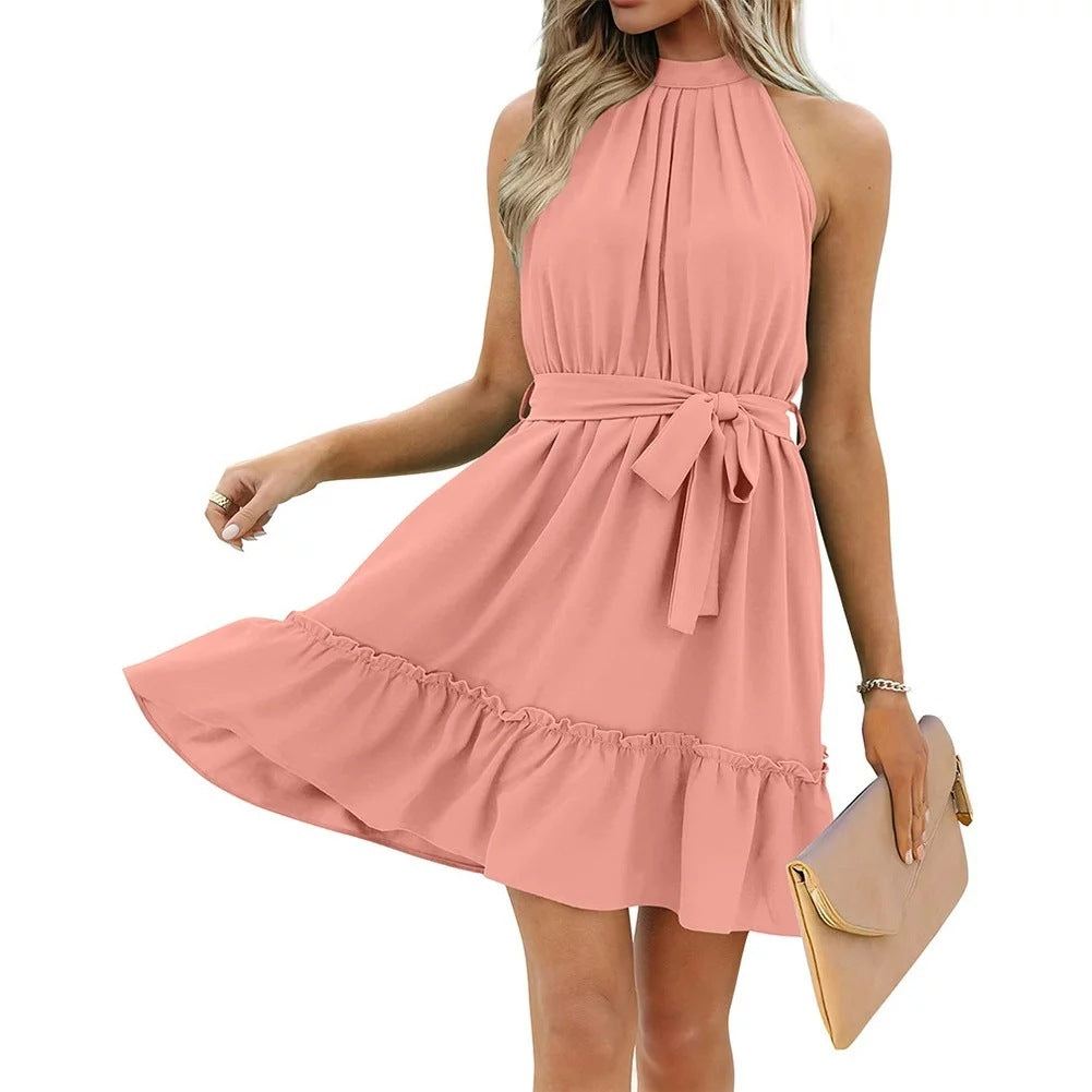 Kvinnors Midi Klänning Halterneck Polyester-3