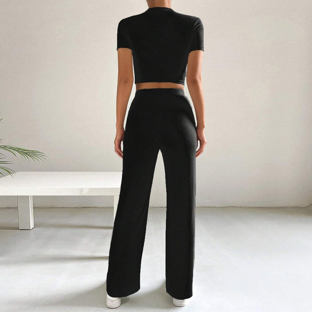 Snygga Byxor Dam Bredbenade Casual Strickrib-3