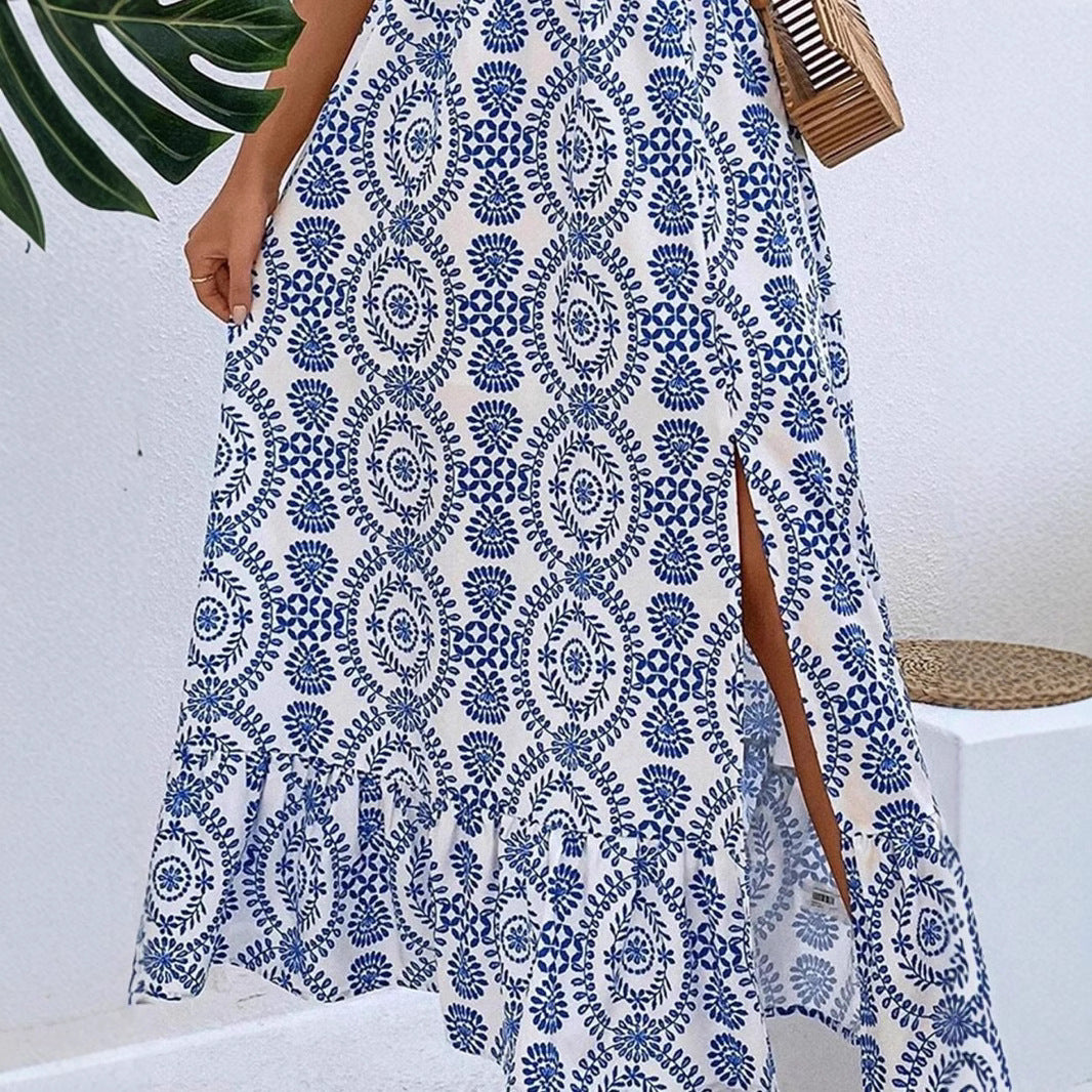 Damklänning Lång Blommig Spaghetti Rem Polyester Stilig 5