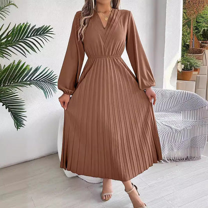 Kvinnor Lång Kjol A-Linje Chiffon med V-Hals-4