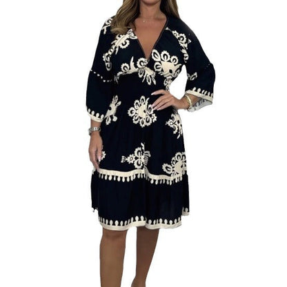 Dam Klänning Tre-kvartsärm Sommartryck Polyester-6