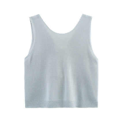 Kvinnors Stickad Topp Elegant Bomull med Fin Struktur 7