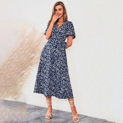 Kvinnor Midi Klänning V-Neck A-linjeformad Polyester-5