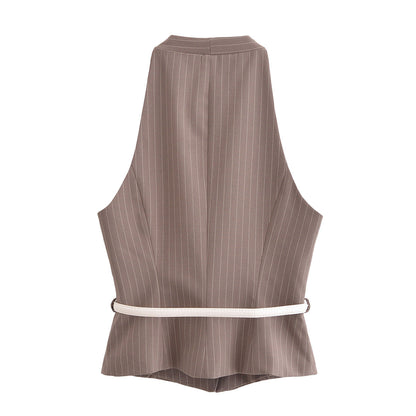 Dam Set Ärmlös Topp Randiga Byxor Polyester-4