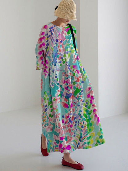 Dam Midsommarklänning Lätt Material med Tryck-3