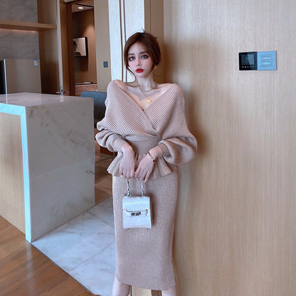 Kvinnors Klänningsset Rynkade Långärmad Midi-Rock Polyester-6