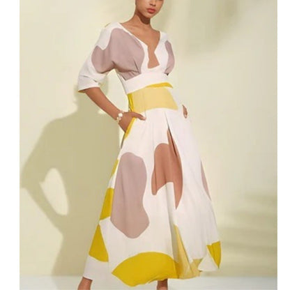 Variant image for Damklänning Lång V-ringad A-linjeformad Blommig Polyester-10