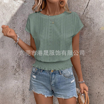 Dam T-shirt Kortärmad Jacquardmönster Polyester-5