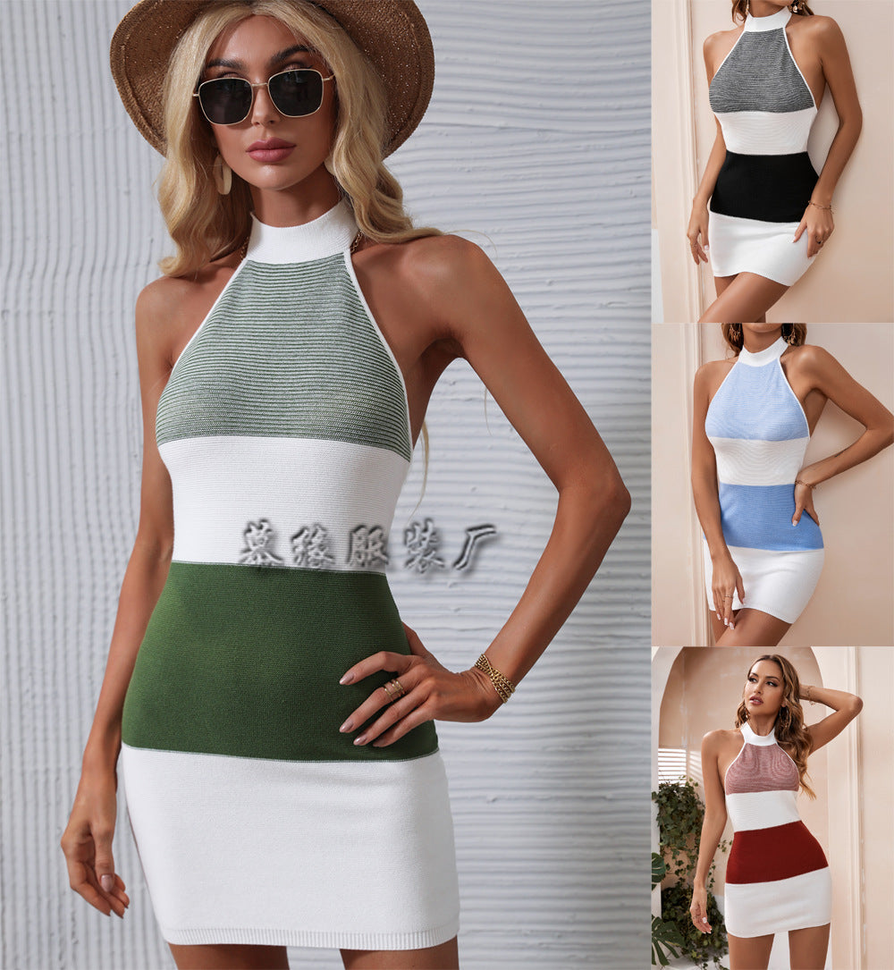 Stickad Dam Tröja Randig Viskos Slim Fit Rund Hals-2