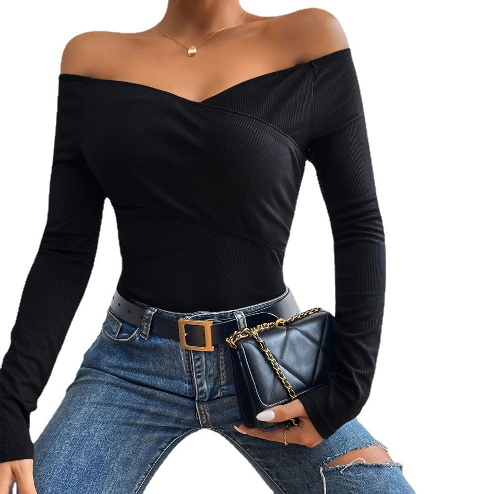 Dam Off Shoulder Festtopp Andningsbart Elastiskt Material 6