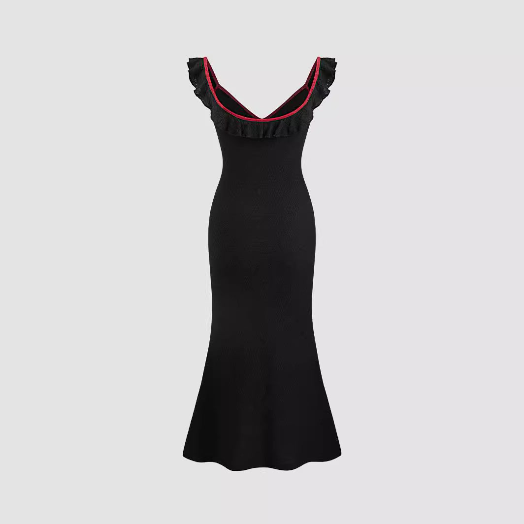 Kvinnors Lång Klänning Fishtail Volangkant Polyester Ärmös-5