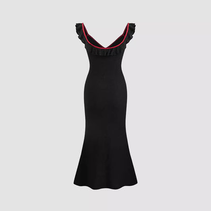 Kvinnors Lång Klänning Fishtail Volangkant Polyester Ärmös-5