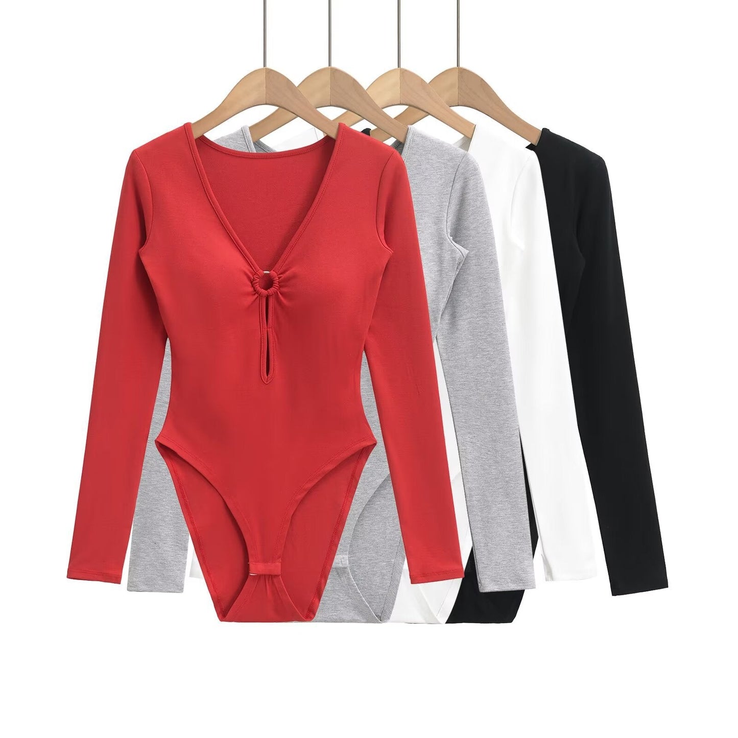 Kvinnor Bodysuit Långärmad V-ringning Mjuk Blandning 2