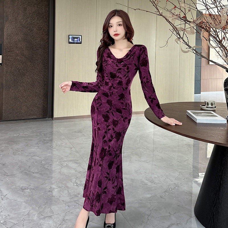 Kvinnors Bodycon Klänning V-hals med Volanger Polyester-3