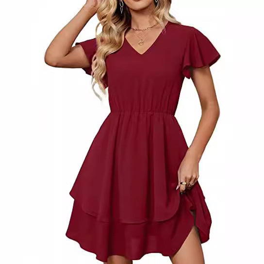 Damen Freizeitkleid V-Hals Asymmetrisch – 100% Baumwolle, Bequeme Passform mit Elastischer Taille, Ideal für Alltag und Festlichkeiten 2