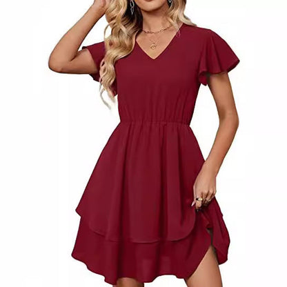 Damen Freizeitkleid V-Hals Asymmetrisch – 100% Baumwolle, Bequeme Passform mit Elastischer Taille, Ideal für Alltag und Festlichkeiten 2