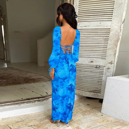 Dam Långärmad Klänning Blommönster Elegant Design Lätt Material 5