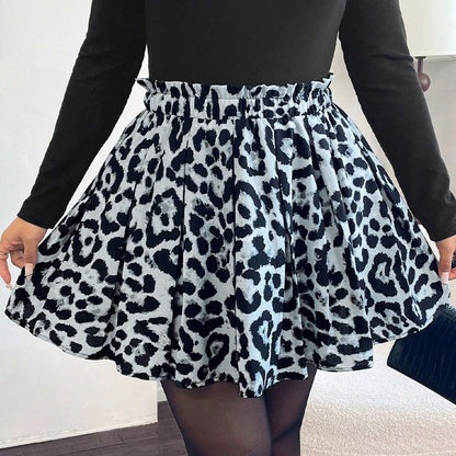 Dam A-Line Kjol Leopardmönster Polyester Mini-2