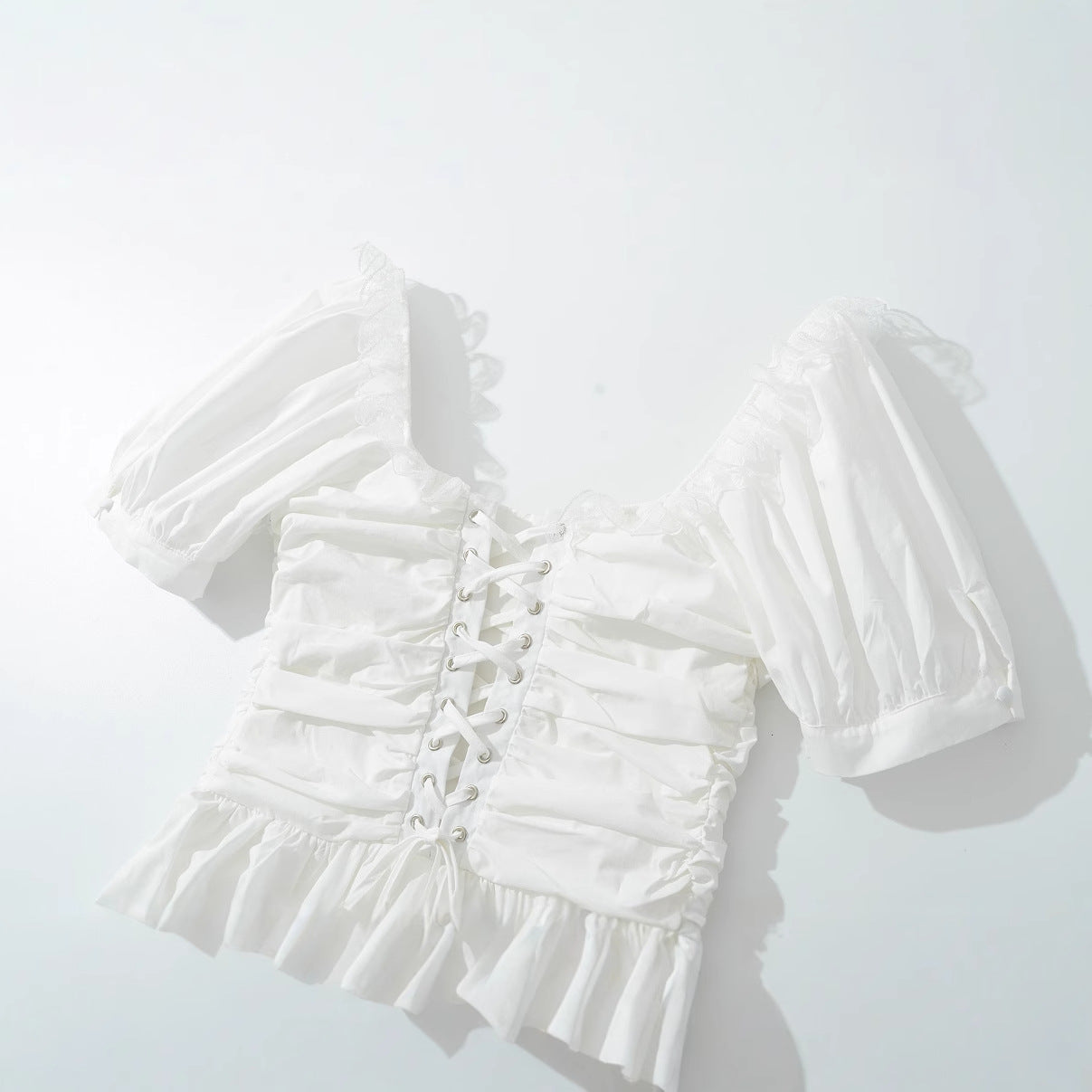 Kvinnors Klänning Puffärmar Rufsad Lätt Tyg 3