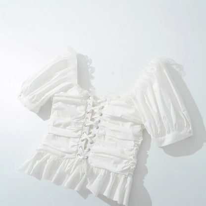 Kvinnors Klänning Puffärmar Rufsad Lätt Tyg 3