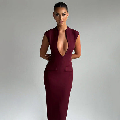 Kvinnors Klänning Djup V-ringning Stretchigt Tyg-4