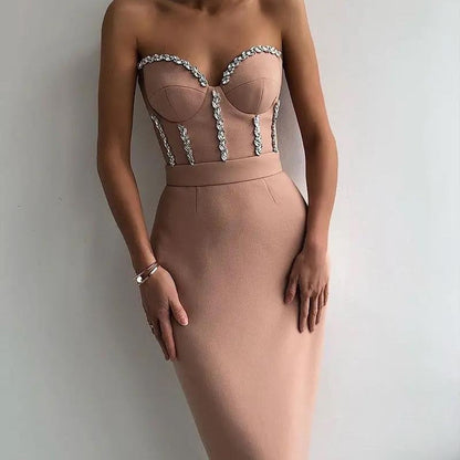 Kvinnors Midi Klänning V-ringad Paljetter Polyester-2