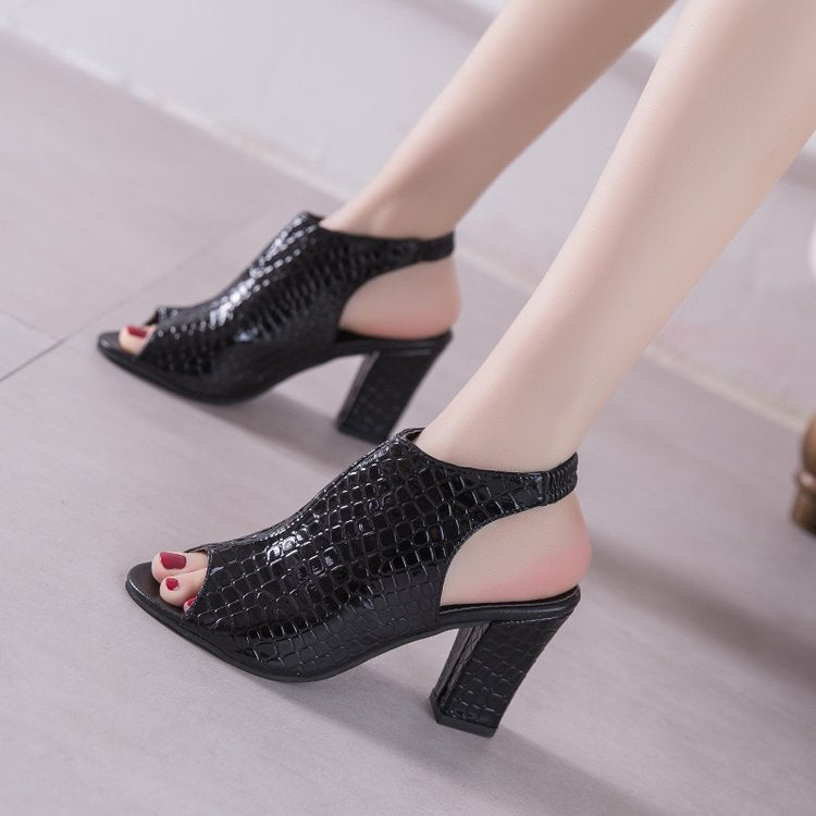 Kvinnors Högklackade Skor Ormläderdesign Blockhäll Syntetiskt Läder-4