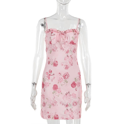 Kvinnors Miniklänning Blommigt Tryck Justerbara Spaghetti Bärar Lätt Tyg-1