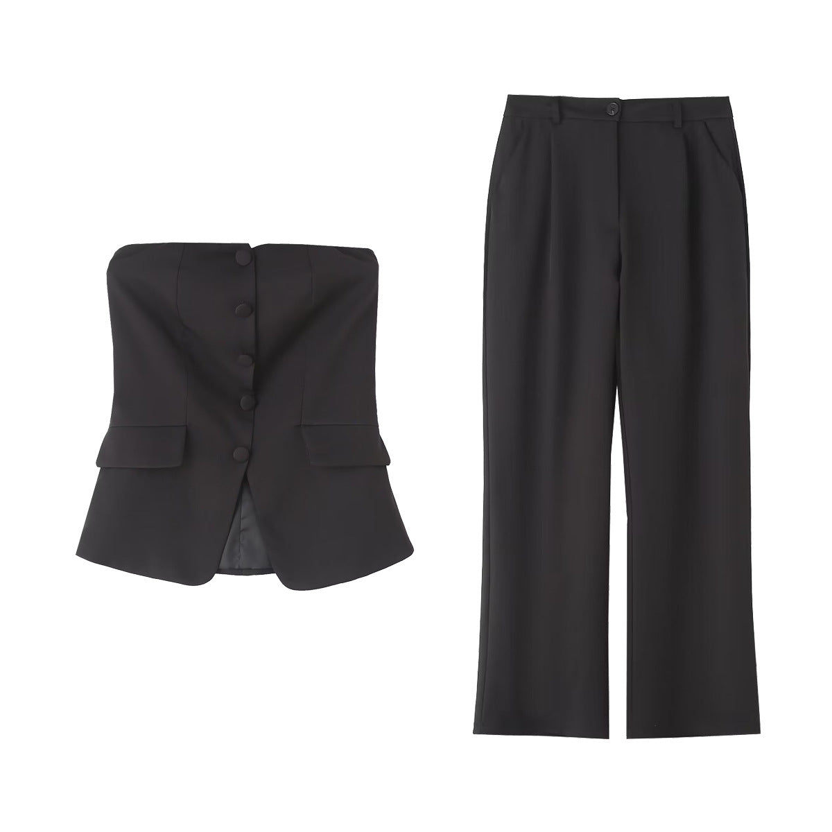 Dam Slim-Fit Byxor Set med Ärmlös Top Högkvalitativt Tyg-2