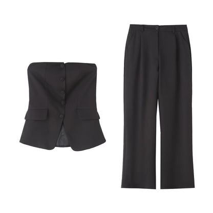 Dam Slim-Fit Byxor Set med Ärmlös Top Högkvalitativt Tyg-2