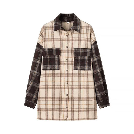 Dam Flanelljacka Rutigt Mönster Mjuk Material Modern Design-1