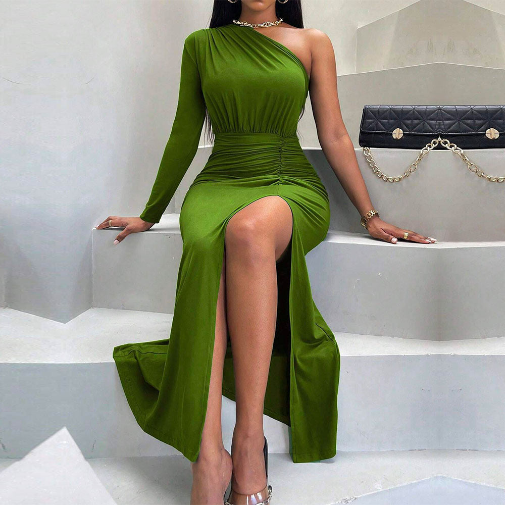 Dam Maxiklänning Asymmetrisk Halsringning Polyester Elegant 5