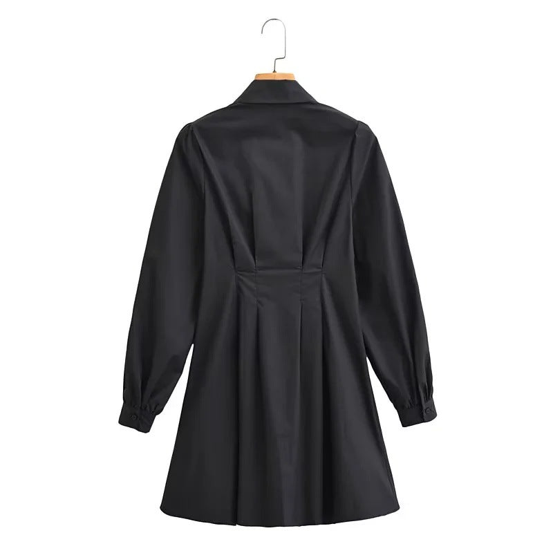 Långärmad Blusklänning med Stående Krage och Rüsch-Detaljer i Lätt Tyg – Feminint Snitt för Vardags och Fest 5