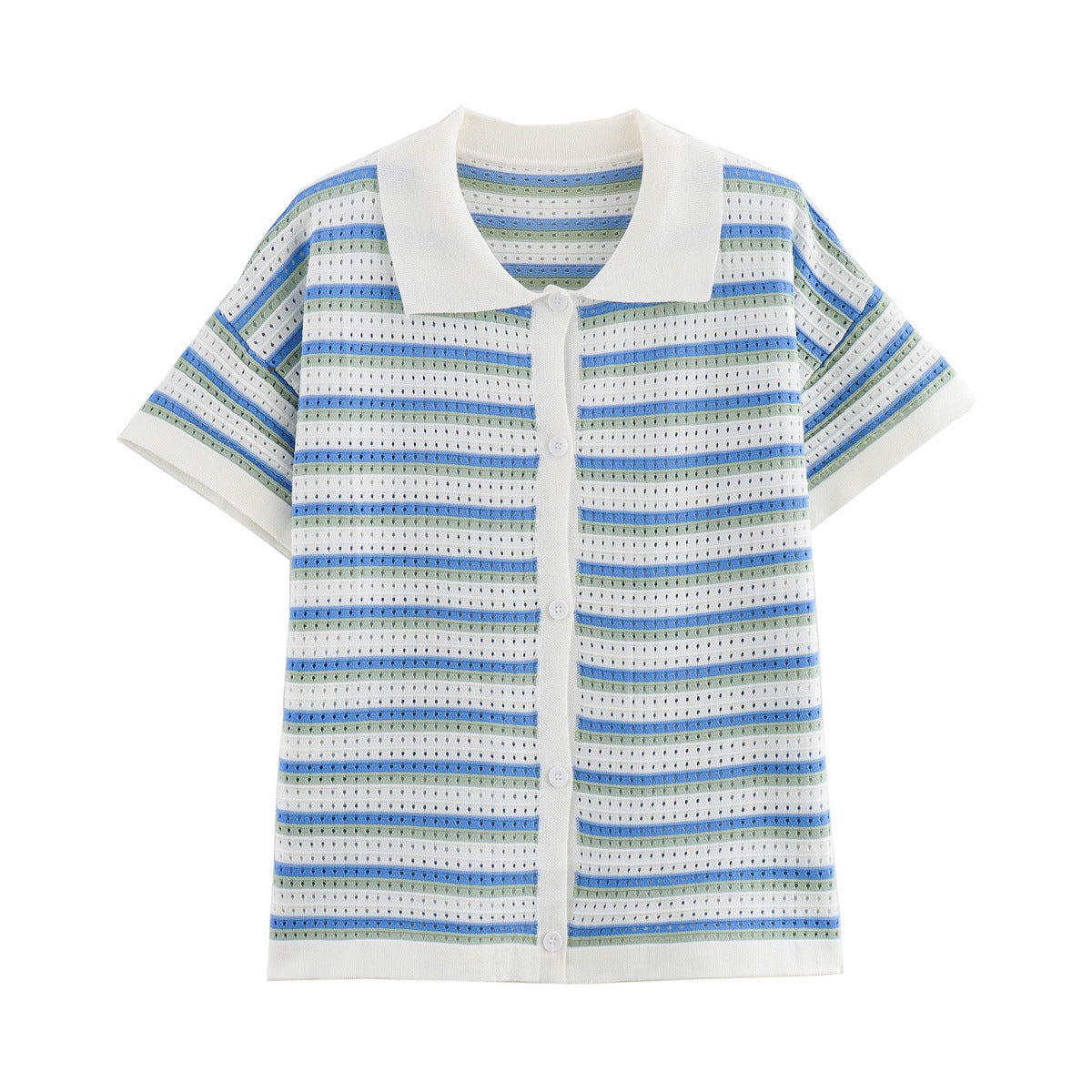 Variant image for Dam Shorts Set Randig Stickad Topp 100% Bomull Avslappnad Passform-13