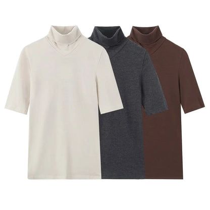 Dam T-shirt Chic Stand-up-Krage Andningsbar Bomull-2