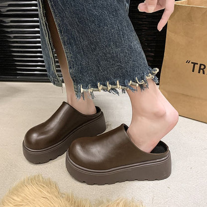 Dam Träskor Hög Platå Syntetiskt Läder-4