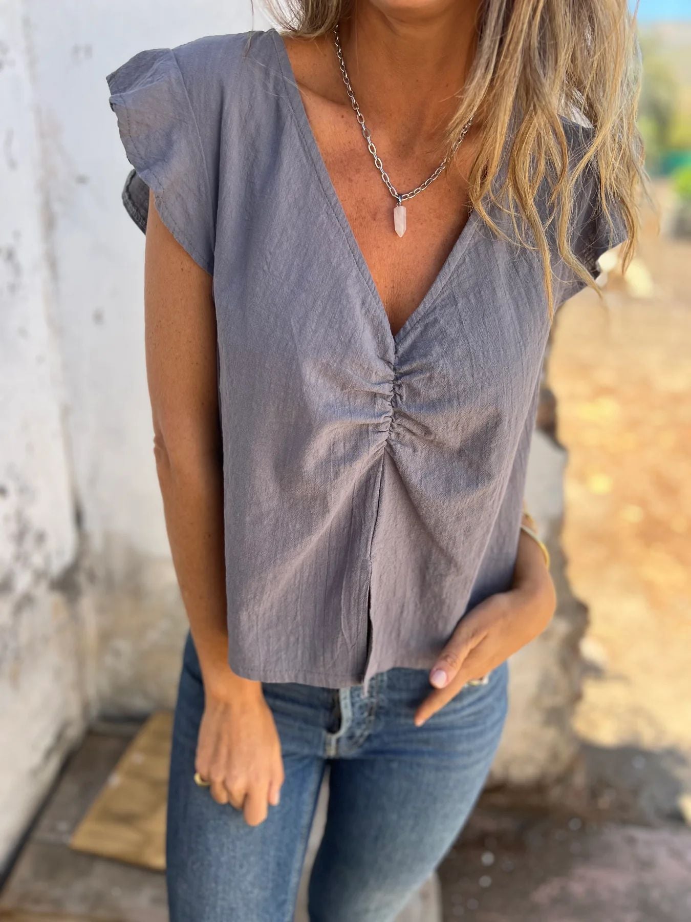 Variant image for Dam T-shirt V-ringning Lätt Bomull Linne-7