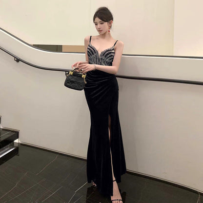 Kvinnors Aftonklänning Lång V-ringning Spaghetti-bärare Polyester-2