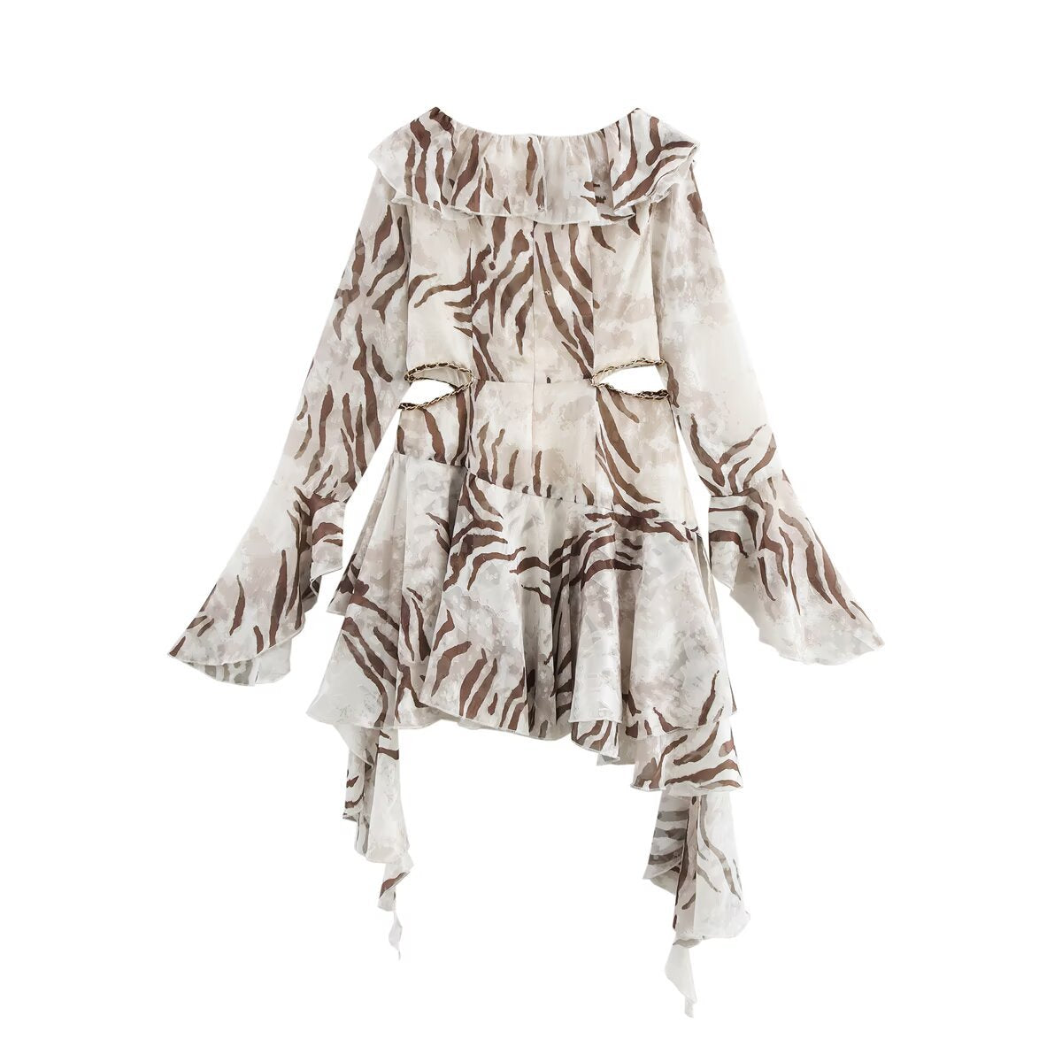 Kvinna Midi Klänning Leopardmönster Långärmad Polyester-3