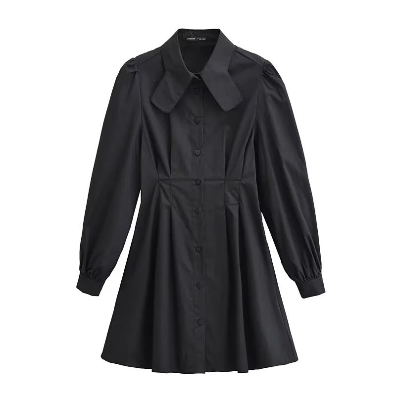 Långärmad Blusklänning med Stående Krage och Rüsch-Detaljer i Lätt Tyg – Feminint Snitt för Vardags och Fest 2