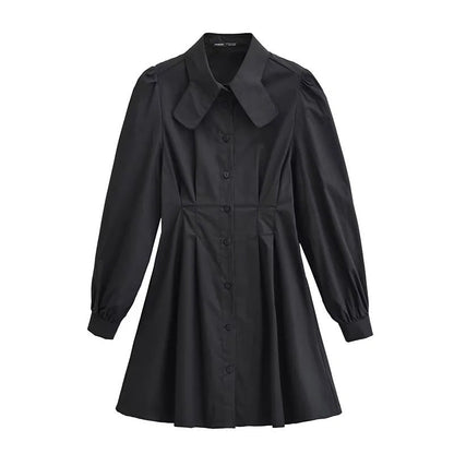 Långärmad Blusklänning med Stående Krage och Rüsch-Detaljer i Lätt Tyg – Feminint Snitt för Vardags och Fest 2