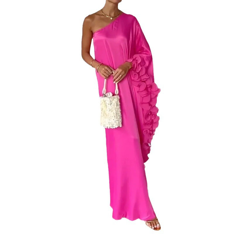 Kvinnors A-Linje Klänning En Axel Lång Ärmar Polyester-5