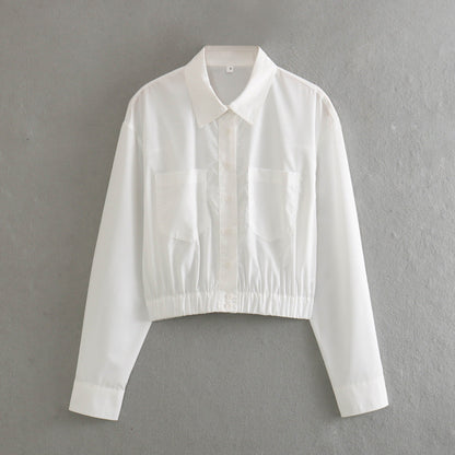 Dam Skjorta Långärmad Öppen Cardigan Stil Polyester med Elastisk Midja-4