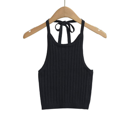 Dam Topp Ärmlös Ribbstickad Lekfull Design 9
