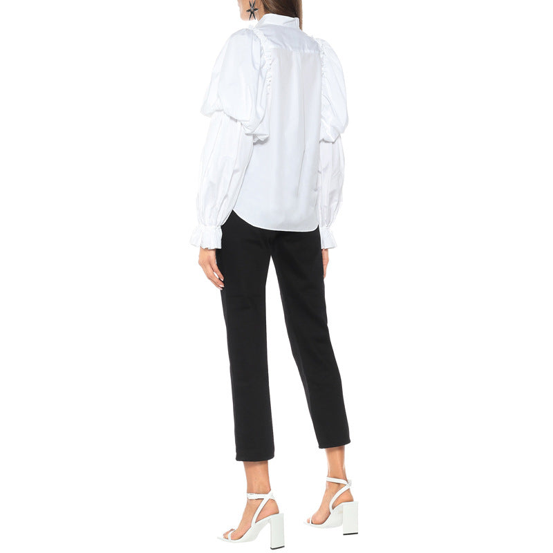 Dam Långärmad Skjorta Med Krage Polyester Tidlös Stil-2