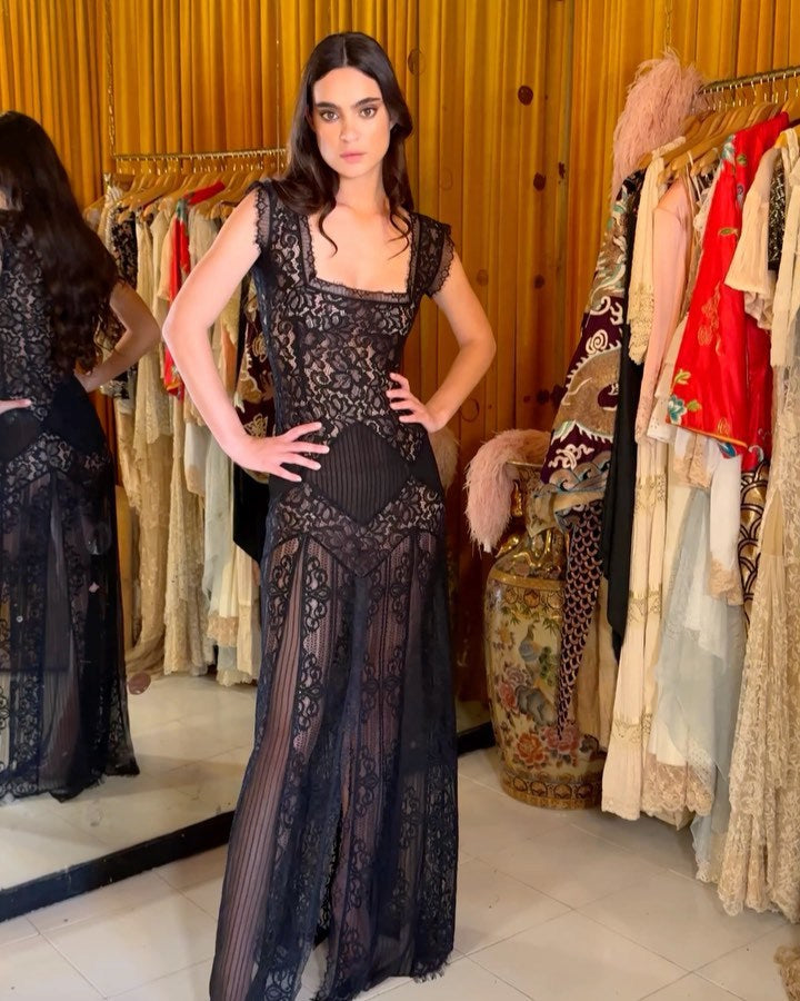 Dam Klänning Bodycon Spetsig Design Polyester Elastan-3