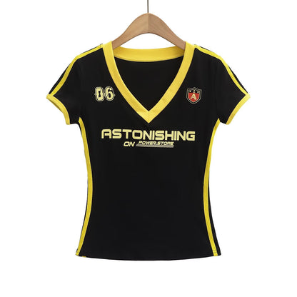 Variant image for Kvinnors V-ringad T-shirt Trendigt Tryck Bomull-3