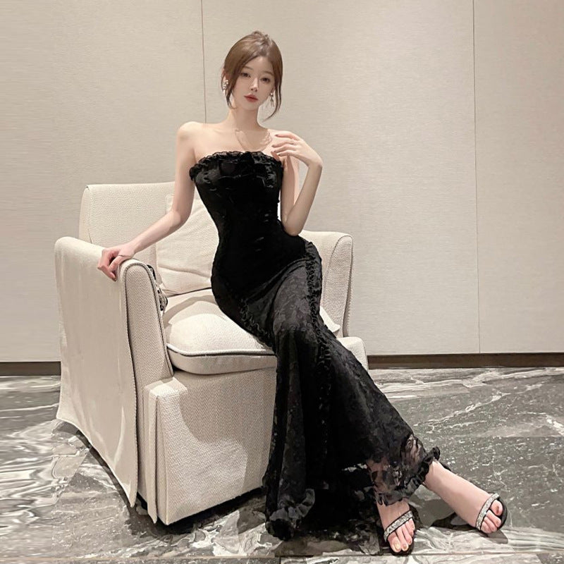 Damklänning Rygglös Smal Passform Polyester-4