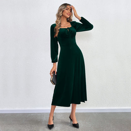 Dam A-linjeformad Klänning Puffärmar Sammet-4