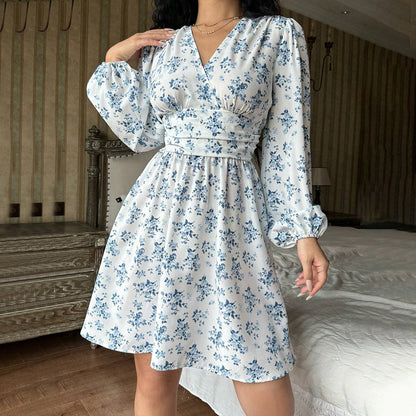 Kvinnors A-linje Minikjol Blommig Hög Midja Polyester 4